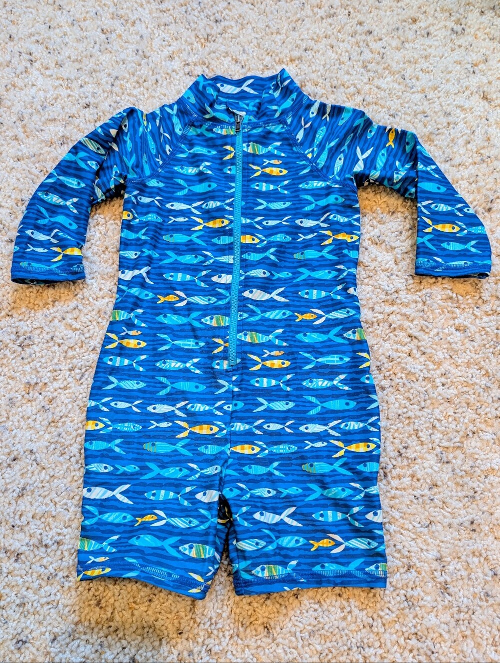 Blue L.L. Bean Toddler Fish Print Shorty Rashguard.